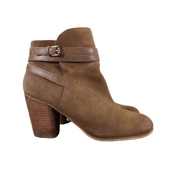 Bp Shoes Womens 8.5 Ankle Boot Fashion Leather Stack Heel Buckle Strap Zip Brown - Picture 2 of 14
